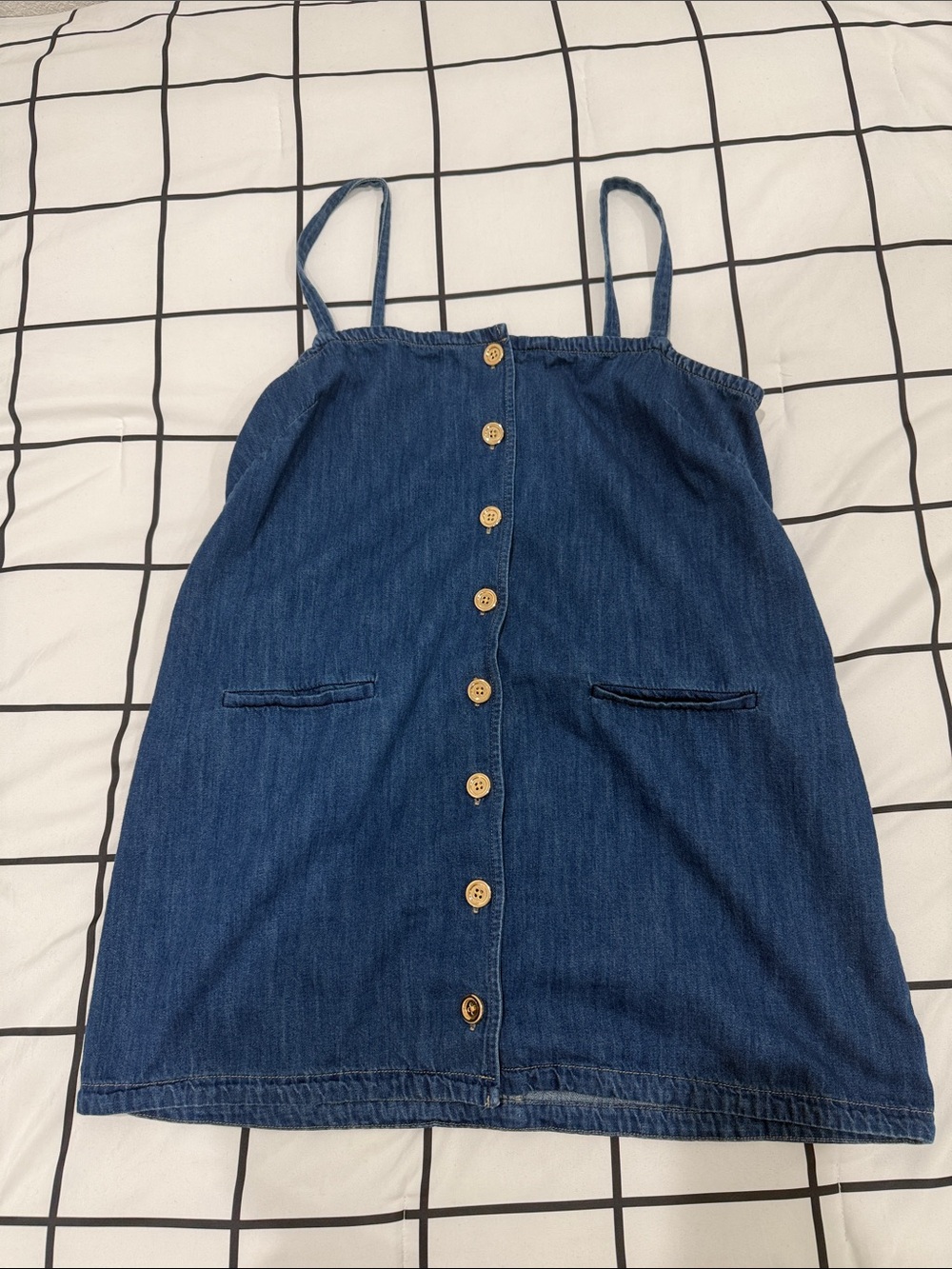 Jcrew Denim Button-Front Mini Dress with Spaghetti Straps - Blue